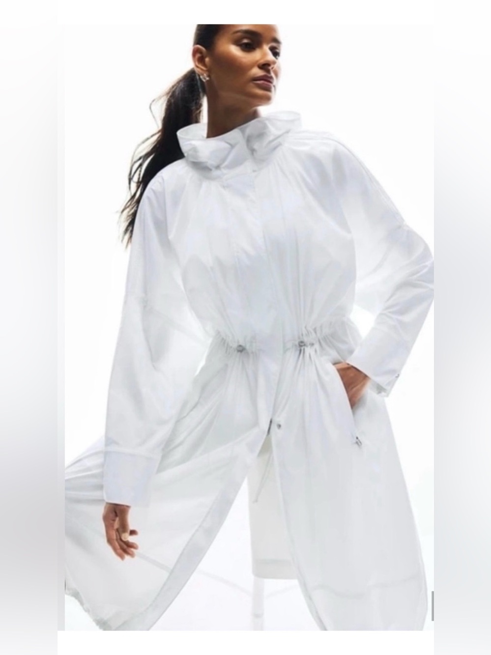 NWT Athleta Trade Winds Long Jacket Parka Trench White Medium M $249